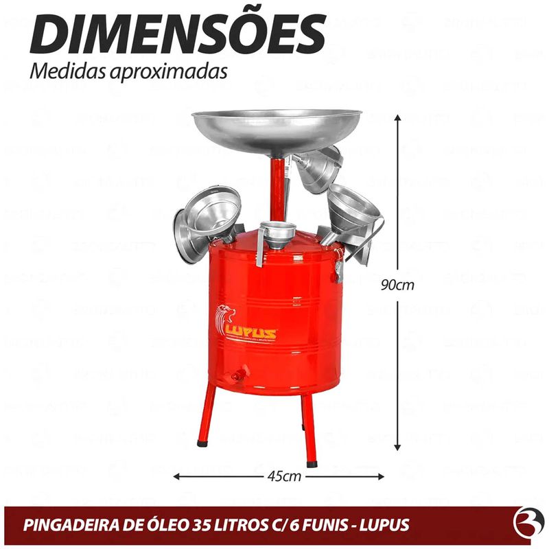 Pingadeira Metálica Para Óleo Com 6 Funis - 35L (9002) - Lupus