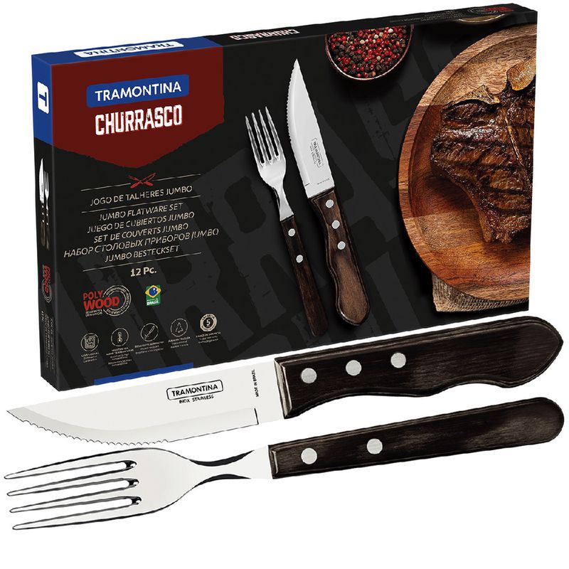 Jogo de Talheres Para Churrasco Polywood Com 12 Peças Castanho (21199/996) - Tramontina