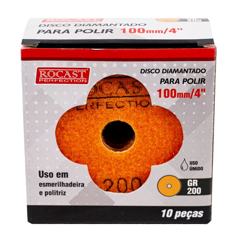 Kit Disco Diamantado Para Polir 4'' GR. 200 Com 10 Unidades (545,0003) - Rocast