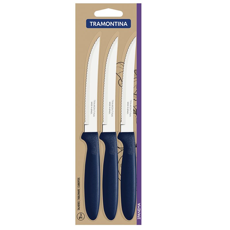 Jogo de Facas Para Churrasco Ipanema Azul Com 3 Peças (23360/315) - Tramontina