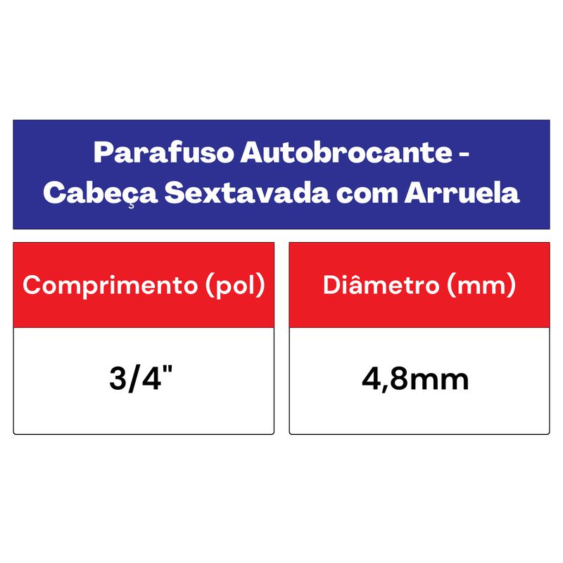 Kit Parafuso Autobrocante Com Cabeça Sextavada e Arruela 4,8mm x 3/4'' (16,0001) - Nord