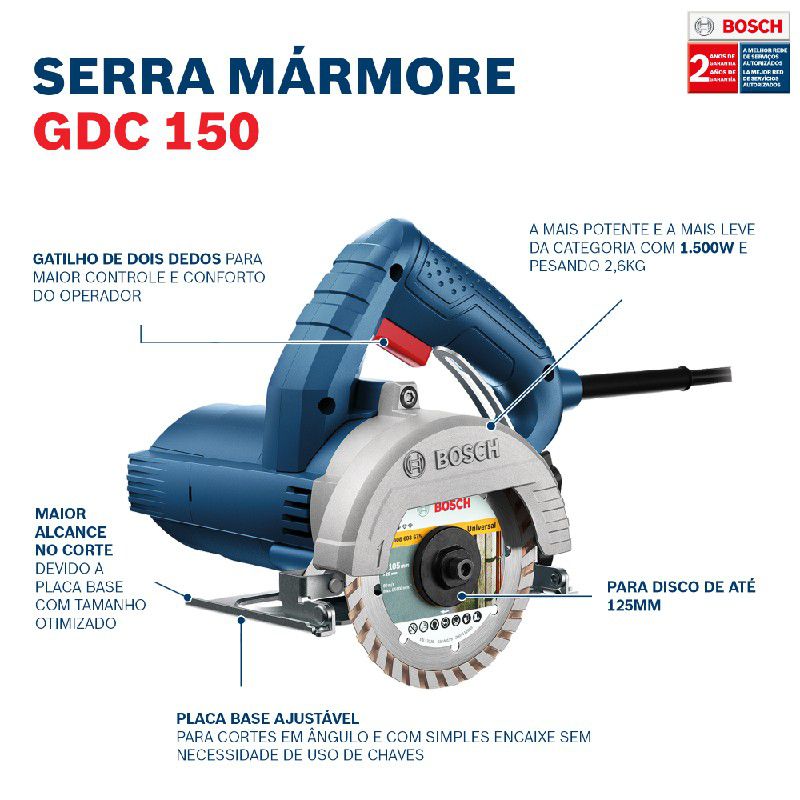 Serra Mármore Bosch GDC 150 TITAN 1500W 4 Discos