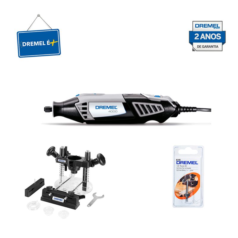 Kit Dremel Micro Retífica 4000 + Base + Fresa 