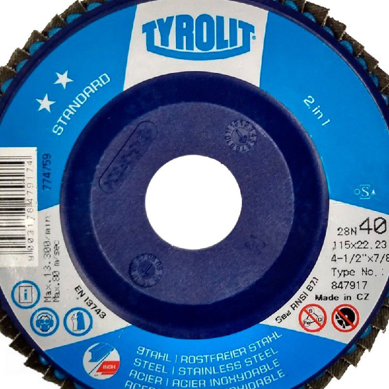Combo Disco de Lixa Flap Plano 115mm Grana 40 - Standard 28N - 847917 - TYROLIT