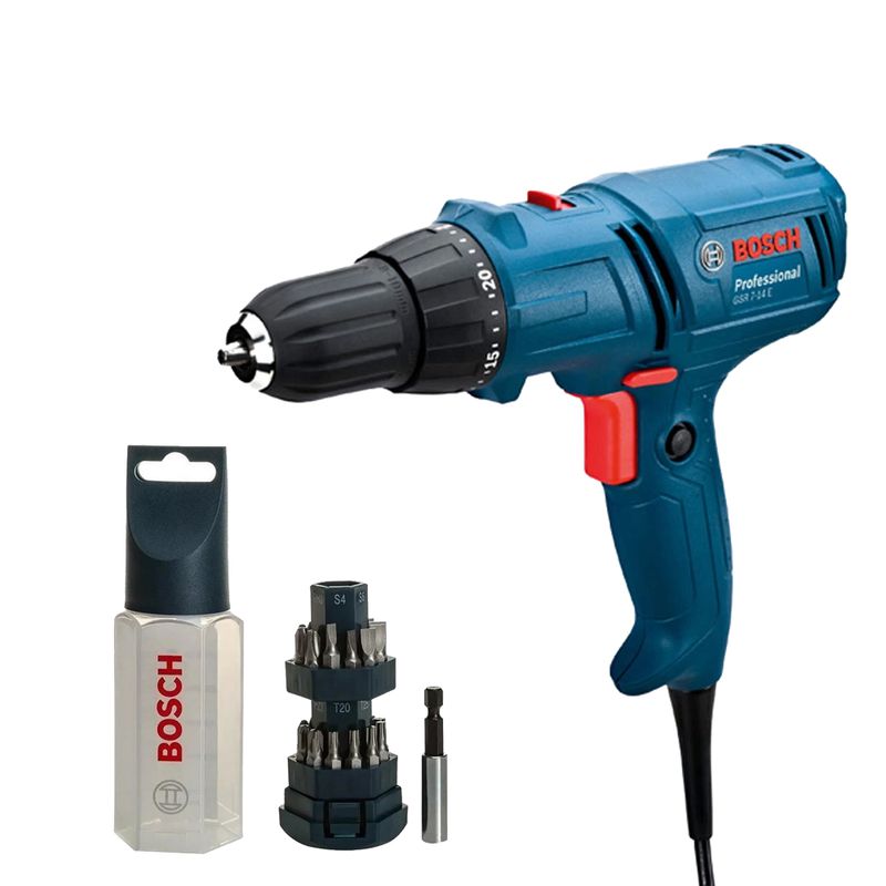 Kit Parafus./Furadeira 3/8Pol GSR 7-14 E 127V+ Jogo de Bits 25 Peças - Bosch