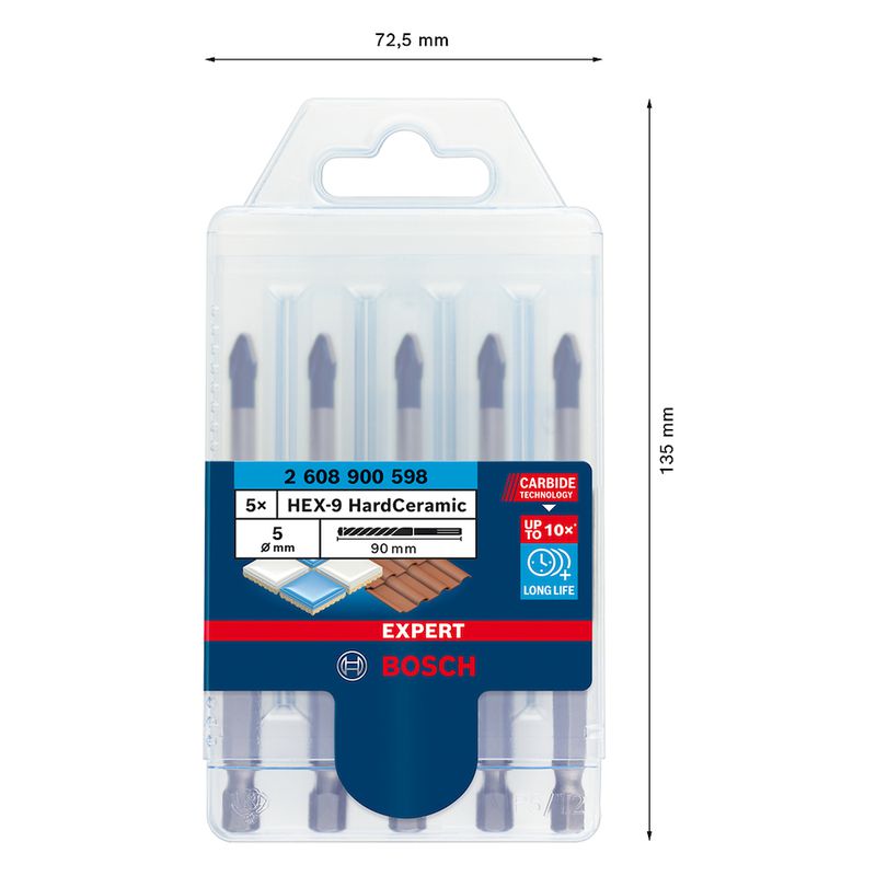Jogo de brocas Bosch EXPERT HEX-9 Hard Ceramic 5x90mm