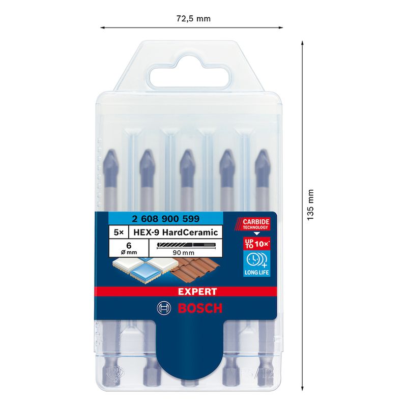 Jogo de brocas Bosch EXPERT HEX-9 Hard Ceramic 6x90mm