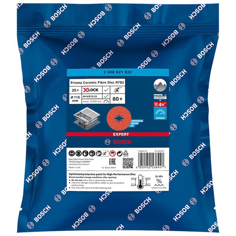Disco de desbaste Bosch EXPERT Prisma Ceramic X-LOCK Diâmetro115mm, G 80+, 25 peças