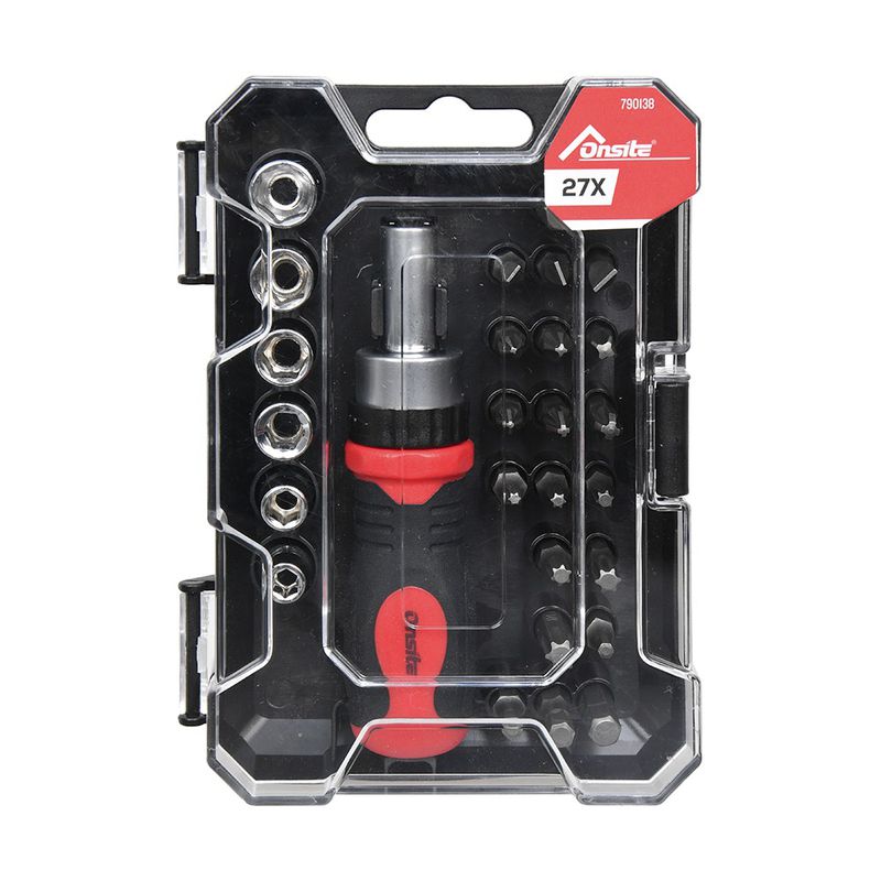 Jogo de Bits e Soquetes Com Catraca 1/4'' Com 27 Peças (790138) - Onsite