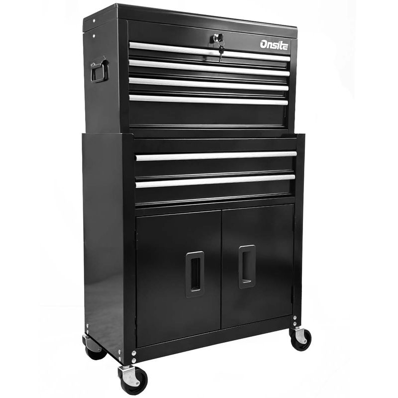 Carrinho Gabinete Fechado Para Ferramentas Com 6 Gavetas Preto e Cinza (O326424) - Onsite