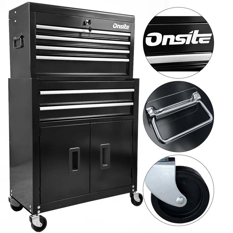 Carrinho Gabinete Fechado Para Ferramentas Com 6 Gavetas Preto e Cinza (O326424) - Onsite