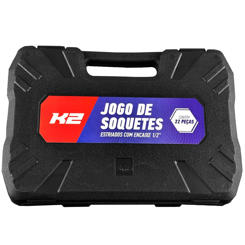 Jogo de Soquetes Estriados Com 22 Peças 1/2'' (20-211-S10) - K2