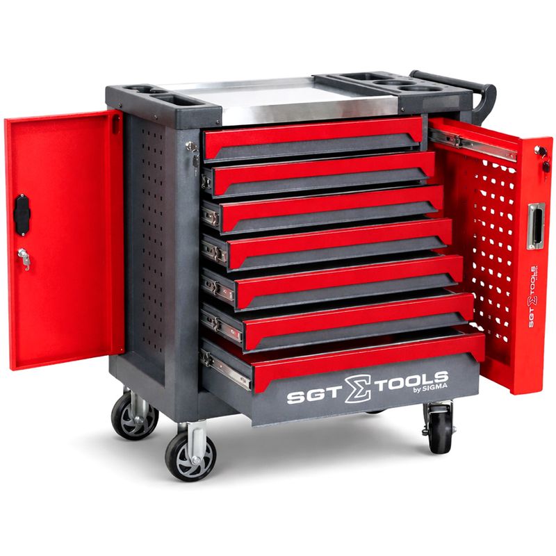 Carrinho Para Ferramentas Com 7 Gavetas e 125 Peças Vermelho (1205100621) - Sigma