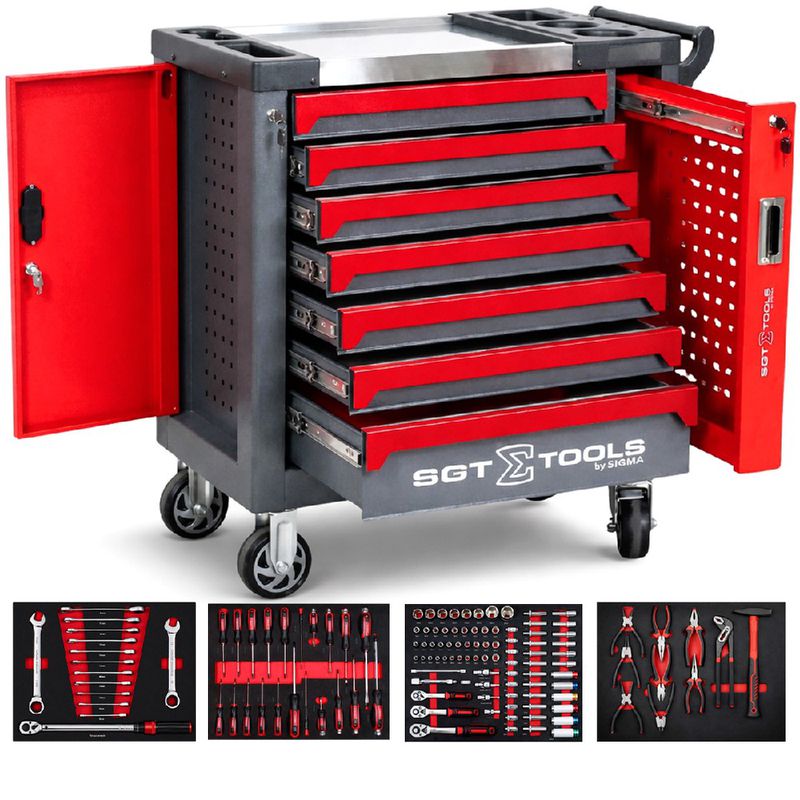 Carrinho Para Ferramentas Com 7 Gavetas e 125 Peças Vermelho (1205100621) - Sigma