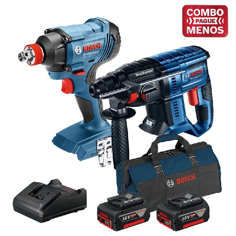 Kit Bosch Martelete + Chave de Impacto + 2 Baterias 18V + Maleta - Bosch