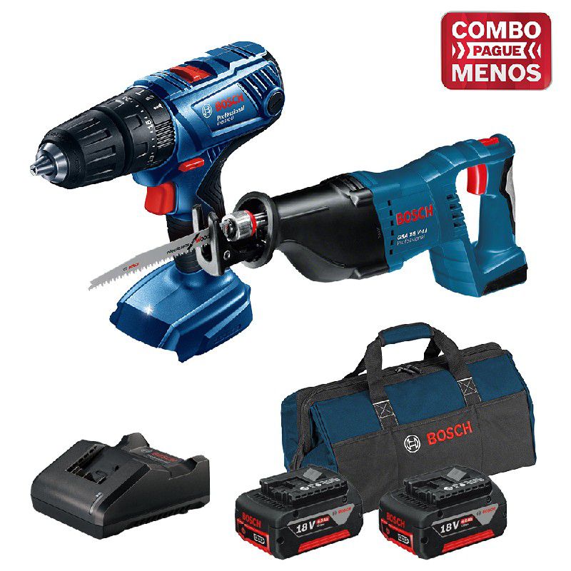 Kit Bosch Furadeira/Parafus + Serra Sabre + 2 Baterias 18V + Maleta - Bosch