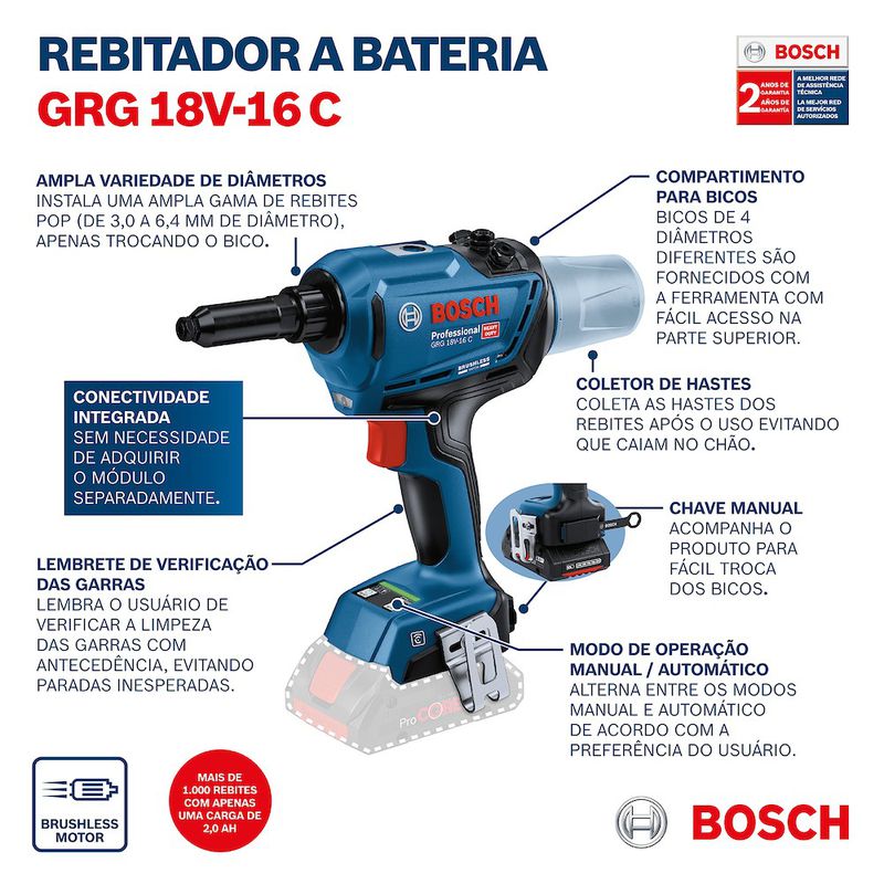 Rebitador a Bateria GRG 18V-16 C, Brushless, 18V SB - Bosch