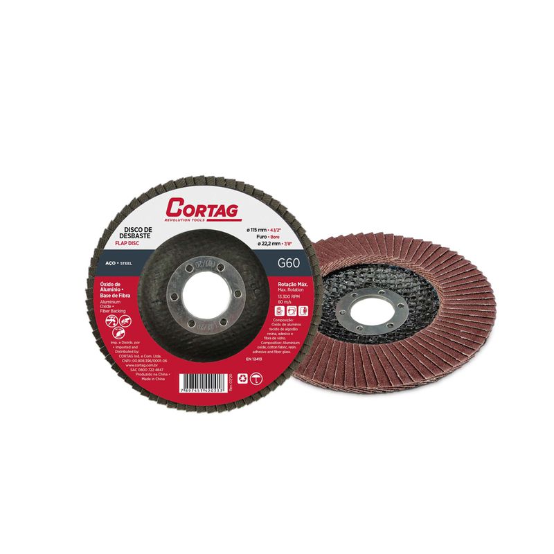 Disco de Lixa Flap Óxido de Alumínio 115mm Grana 60 62032 - Cortag