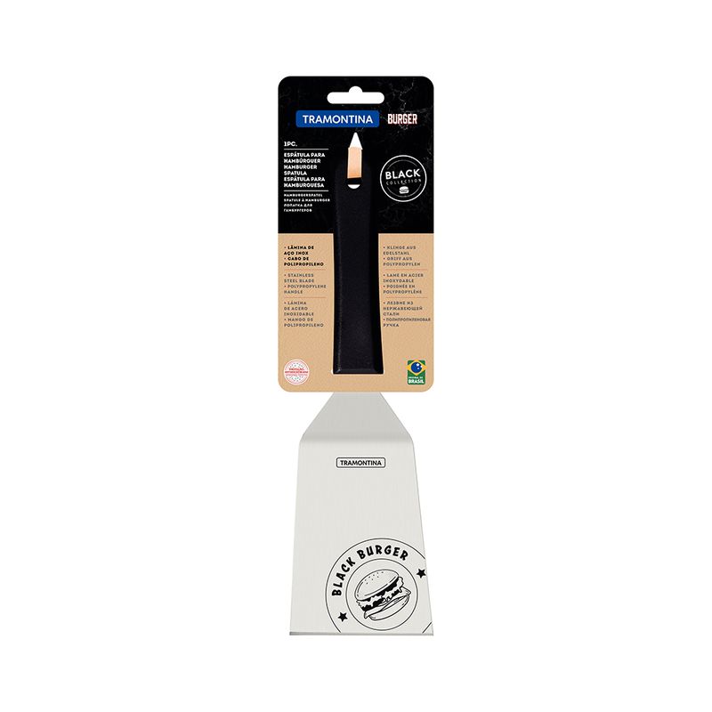 Espátula Black Burger em Aço Inox e Cabo Polipropileno Preto 6'' - Tramontina 