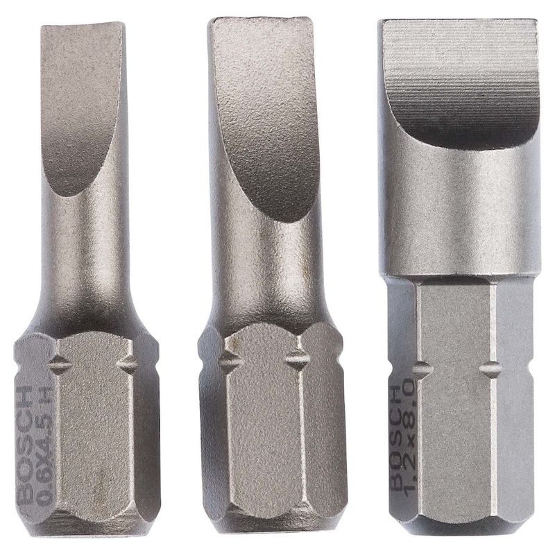 Jogo de Pontas para parafusar Bosch Fenda 25mm, 3 peças S0,6x4,5, S0,8x5,5, S1,2x8,0 Extra Hard