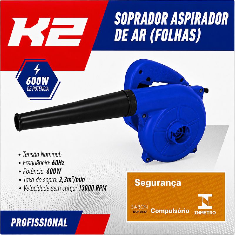 Soprador e Aspirador de Folhas Elétrico 600W - K2