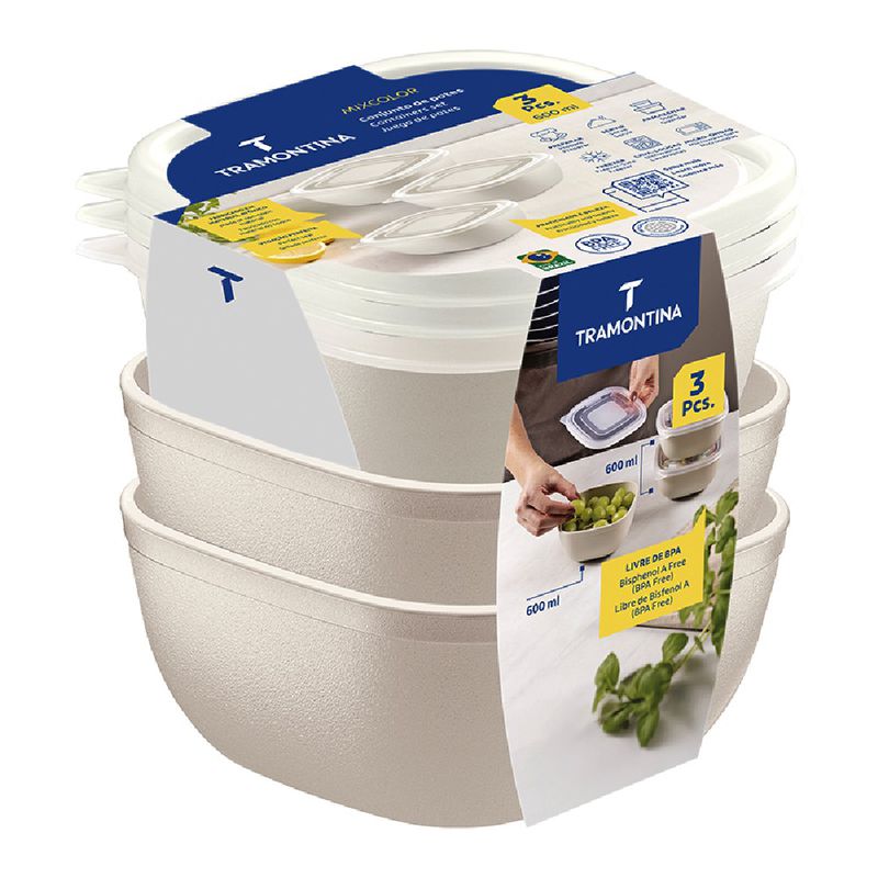 Jogo de Potes Algodão Com tampa Transparente 600ml - 3 Peças (25098/302) - Tramontina