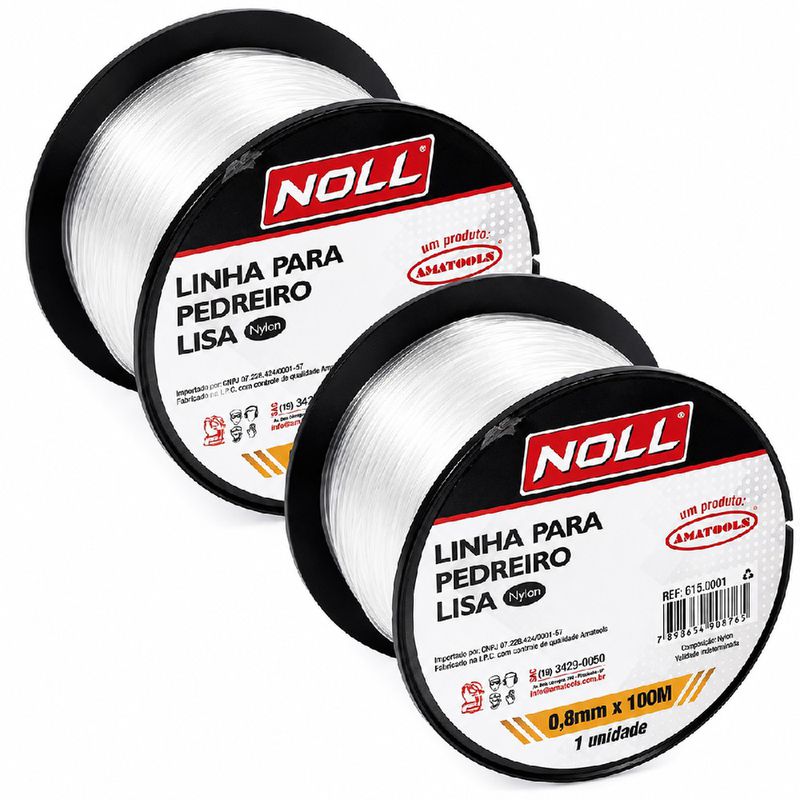 Jogo de Linhas Para Pedreiro em Nylon Liso 0,8mm x 100m Com 2 Unidades (615,0001) - Noll