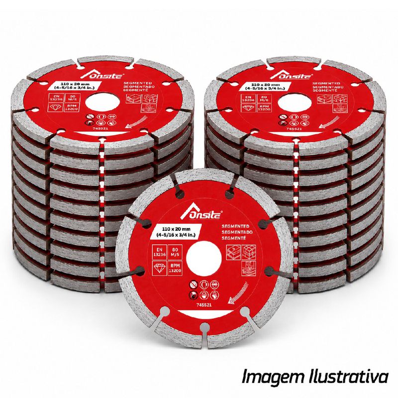 Kit Disco de Corte Diamantado Segmentado Para Serra Mármore e Esmerilhadeira 110mm Com 20 Unidades (745521) - Onsite