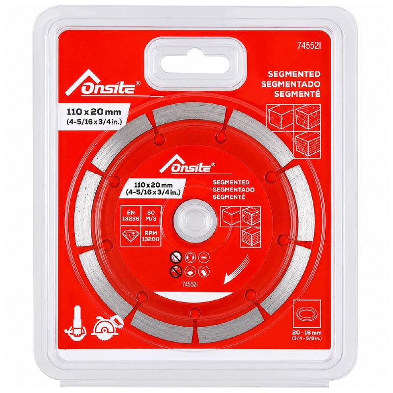 Kit Disco de Corte Diamantado Segmentado Para Serra Mármore e esmerilhadeira 110mm Com 5 Unidades (745521) - Onsite
