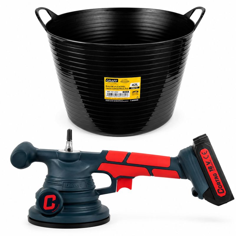 Máquina de Assentar Pisos a Bateria MAC-100 Com Balde Flexível Para Construção 42L - Cortag