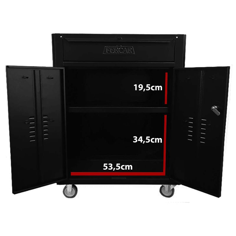 Carrinho Para Ferramentas Todo Preto Com 1 Gaveta + Jogo de Ferramentas 8 Peças - Fercar