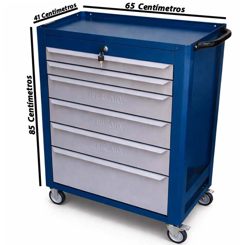 Carrinho Para Ferramentas Azul Com 6 Gavetas + Jogo de Ferramentas 8 Peças - Fercar