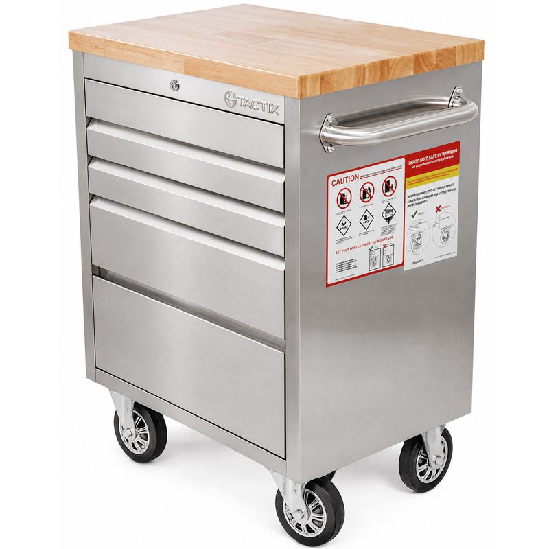 Carrinho Bancada Móvel Para Ferramentas em Aço Inox Com 5 Gavetas (585,0009) - Tactix