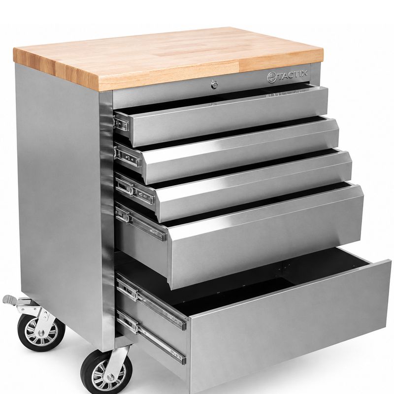 Carrinho Bancada Móvel Para Ferramentas em Aço Inox Com 5 Gavetas (585,0009) - Tactix