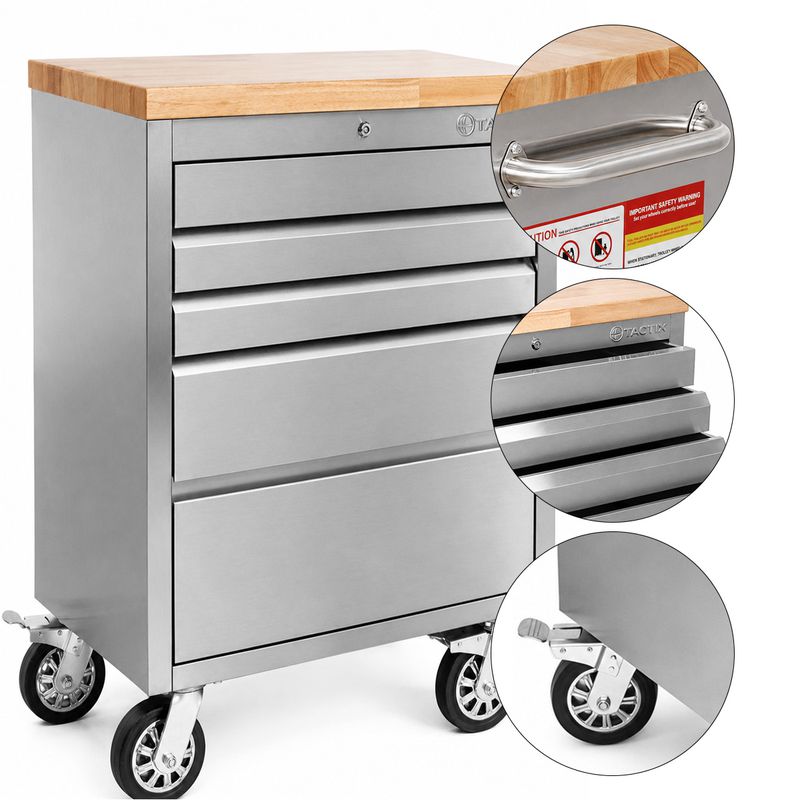 Carrinho Bancada Móvel Para Ferramentas em Aço Inox Com 5 Gavetas (585,0009) - Tactix