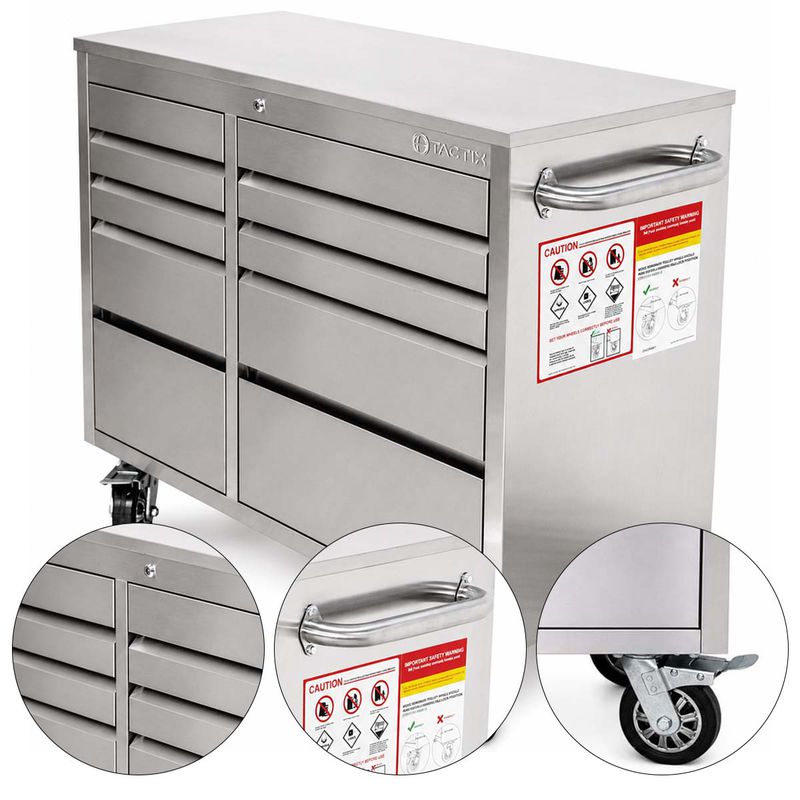 Carrinho Bancada Móvel Para Ferramentas em Aço Inox Com 10 Gavetas (585,0011) - Tactix