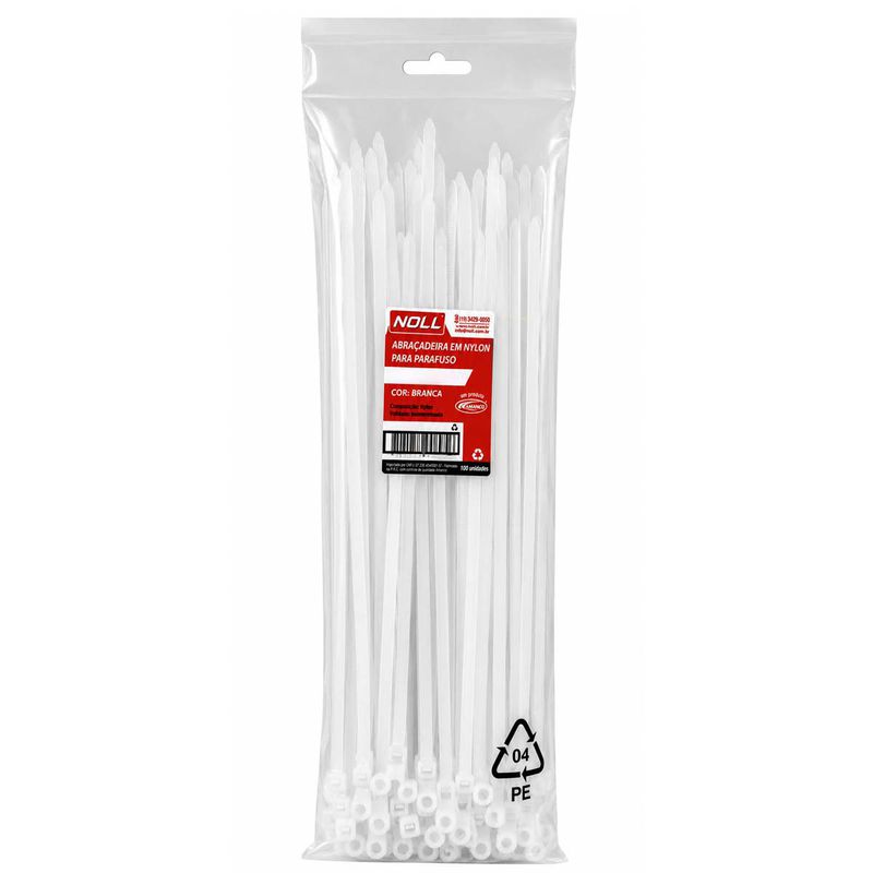 Abraçadeira de Nylon Natural Para Parafuso 4,8 x 300mm Com 100 Unidades (80,0089) - Noll