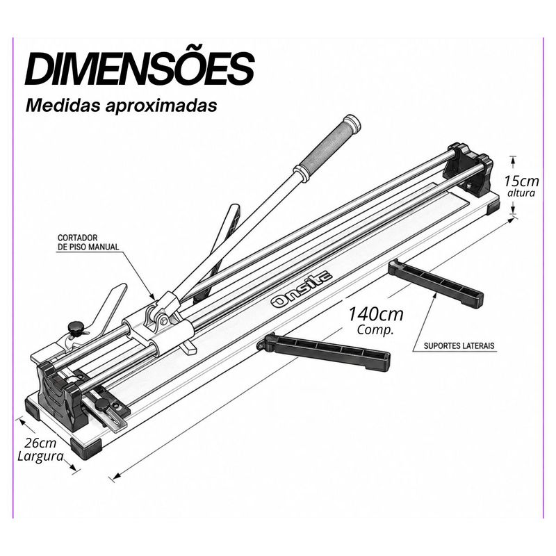 Cortador Para Pisos 120cm Com 3 Discos Diamantados, Ventosa Simples e Trena 3m - Onsite