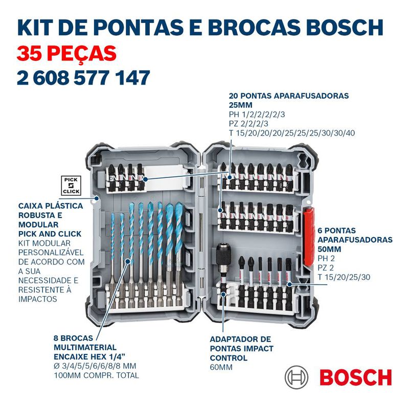 Kit Pontas/Brocas Bosch MultiConstruction Impact Control 35 Peças