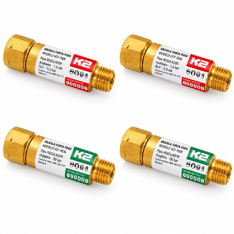 Kit Com 4 Válvulas Corta Fogo Para Maçarico e Regulador de Pressão 9/16'' - K2