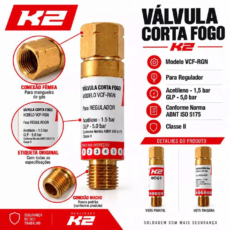 Kit Com 4 Válvulas Corta Fogo Para Maçarico e Regulador de Pressão 9/16'' - K2