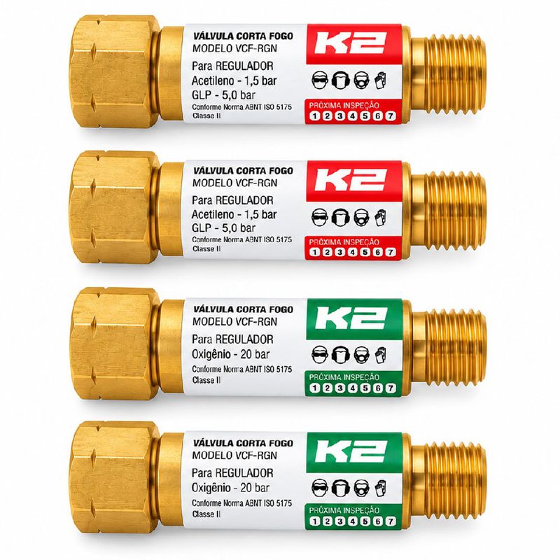 Kit Com 4 Válvulas Corta Fogo Para Maçarico e Regulador de Pressão 9/16'' - K2