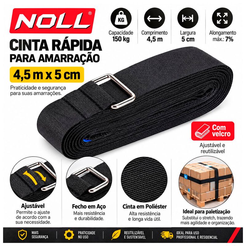 Cinta Rápida Para Amarração 4,5m x 5cm 150kg com Velcro Reutilizável (241,0017) - Noll