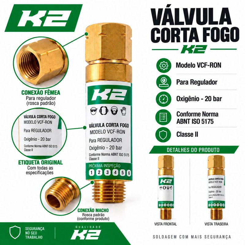 Válvula Corta Fogo Para Regulador de Oxigênio 9/16'' (60-039-031) - K2