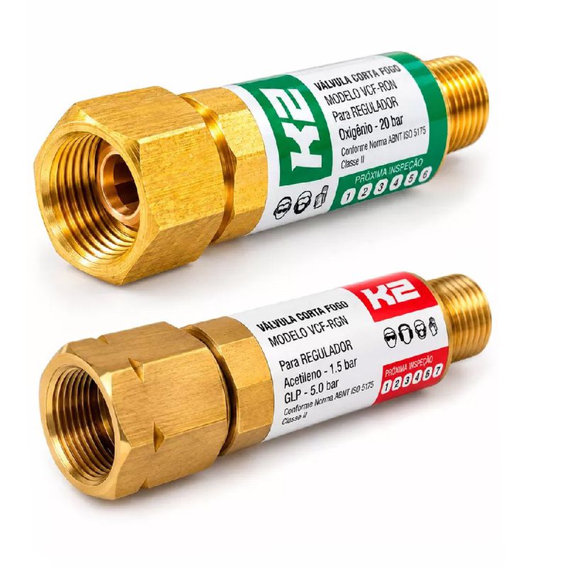 Kit Com 2 Válvulas Corta Fogo Para Regulador 9/16'' - K2