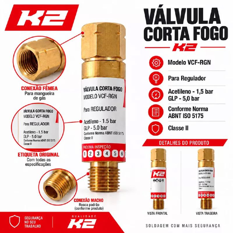 Kit Com 2 Válvulas Corta Fogo Para Regulador 9/16'' - K2