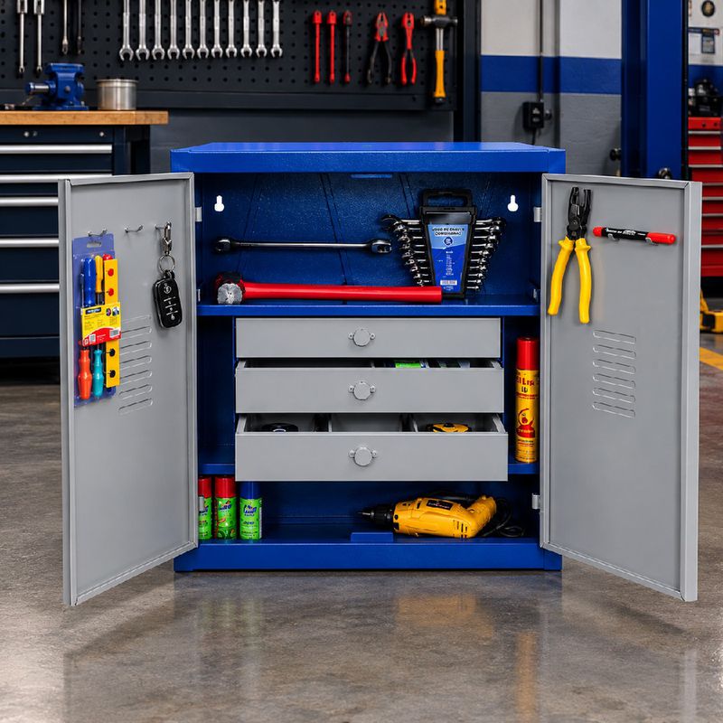 Armário Para Ferramentas Fechado Com 3 Gavetas Azul (1137) - Fercar