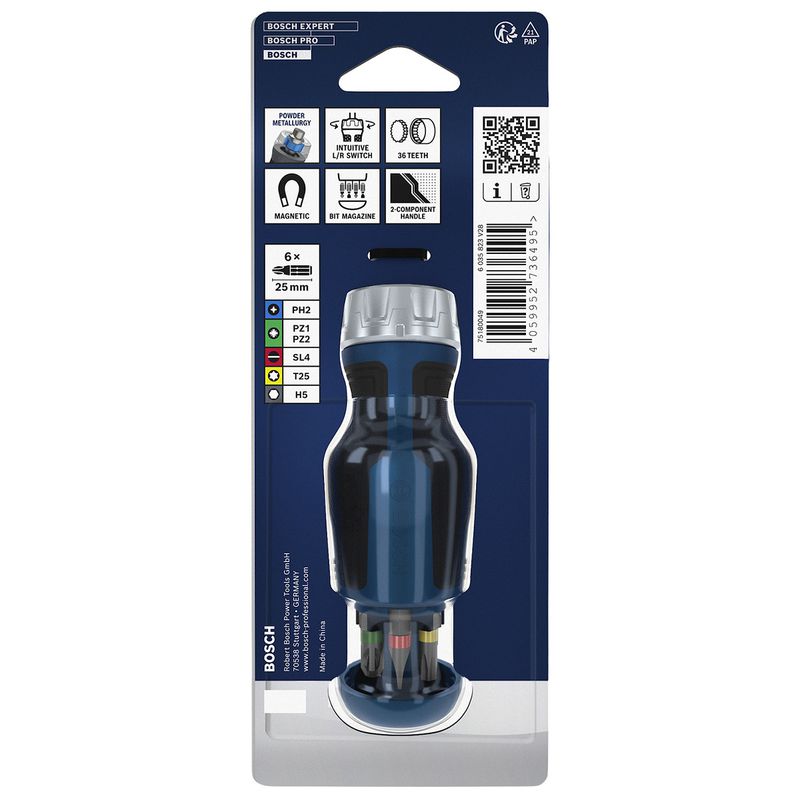Chave de Fenda Toco Com Catraca e Bits (1600A039PW) - Bosch Pro