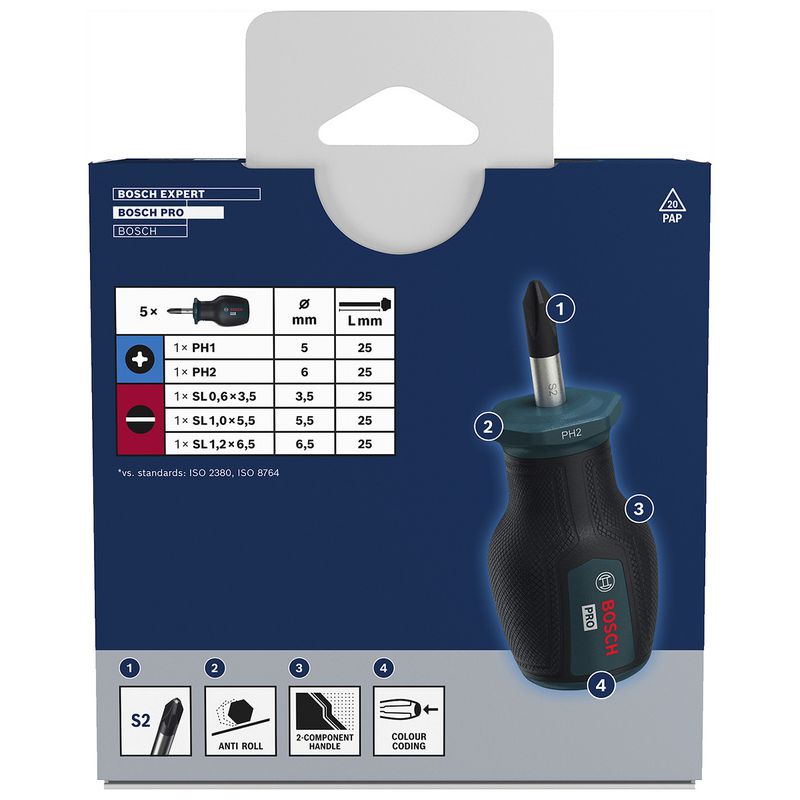 Jogo de Chaves de Fenda Toco PH / SL Com 5 Unidades (1600A03HU6) - Bosch Pro