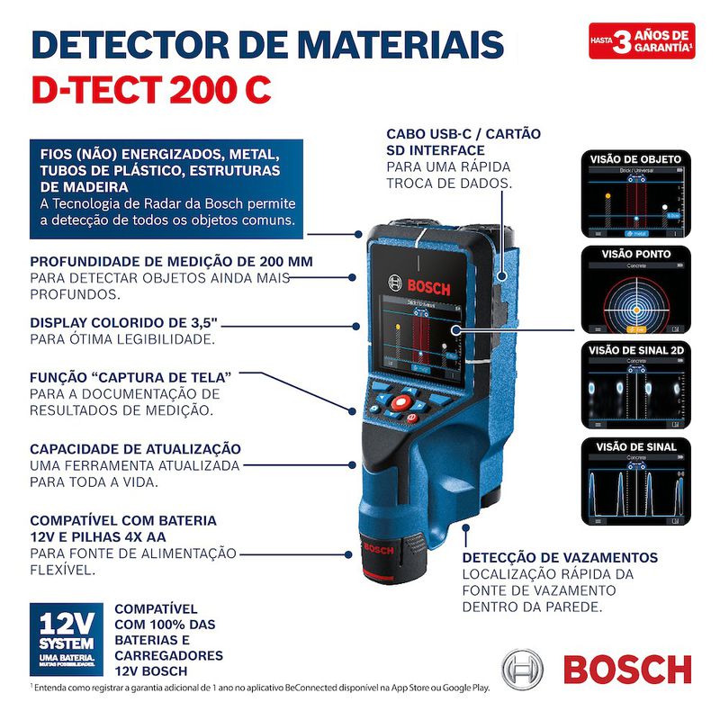 Detector e scanner de parede Bosch D-TECT 200 C